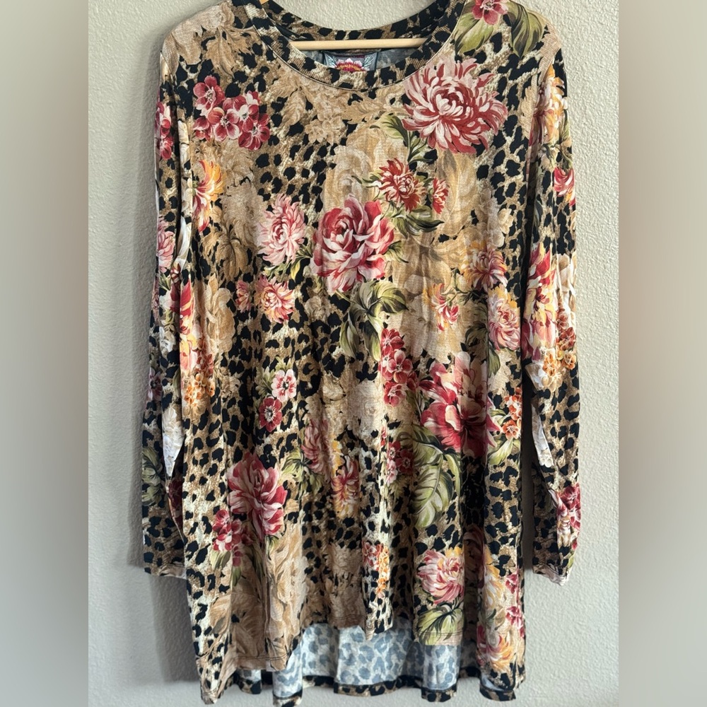 Johnny Was Floral and Leopard Print Blouse